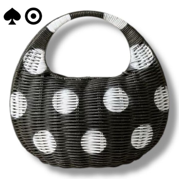 Kate Spade New York x Target Polka Dot Wicker Crescent Bag Woven Black/White NWT - Picture 1 of 6